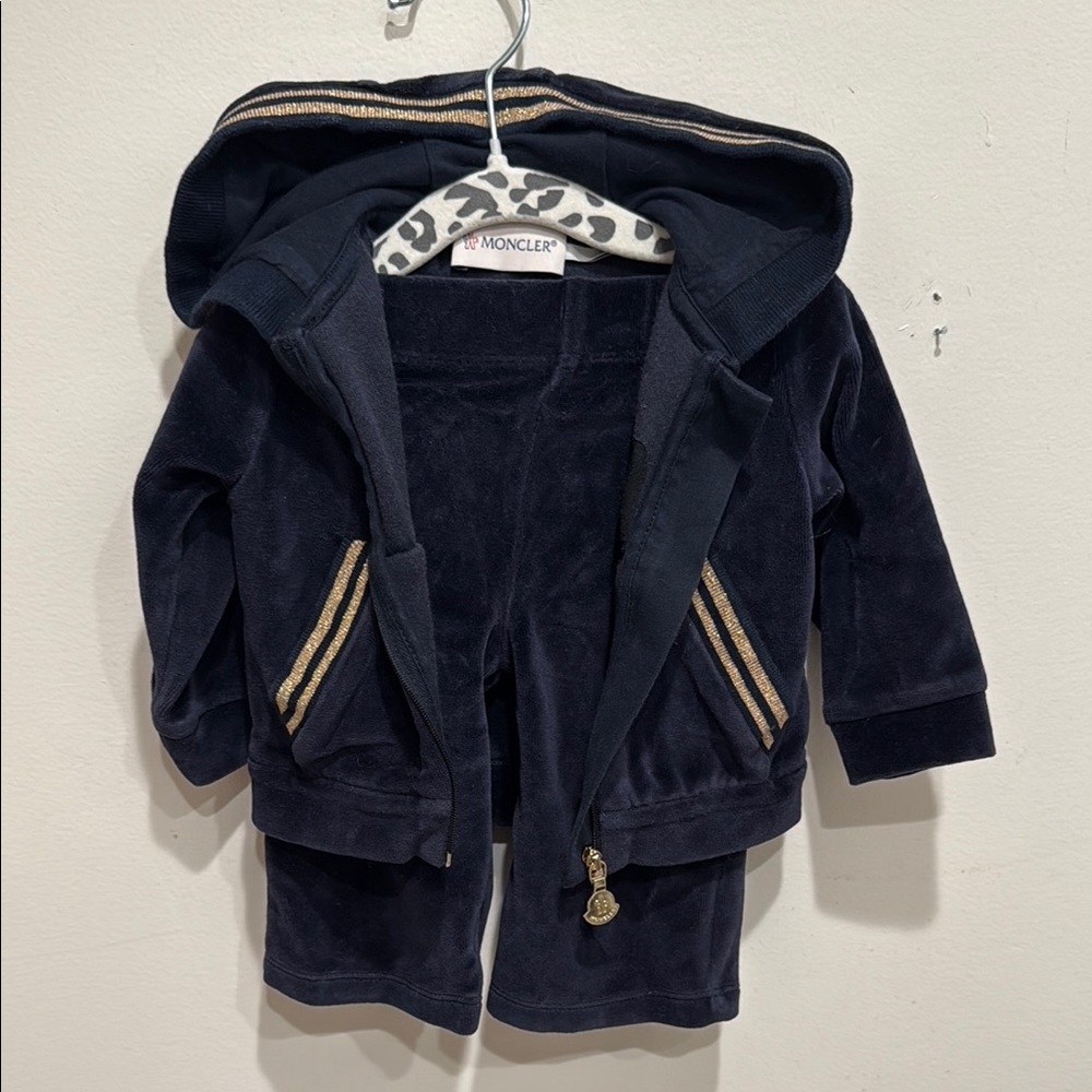 Moncler Dark Blue Baby Outfit with Gold Stripes